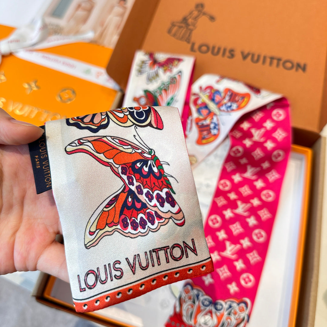 LV  Twilly Mini Scarf 86 Pink Silk Twill 967479