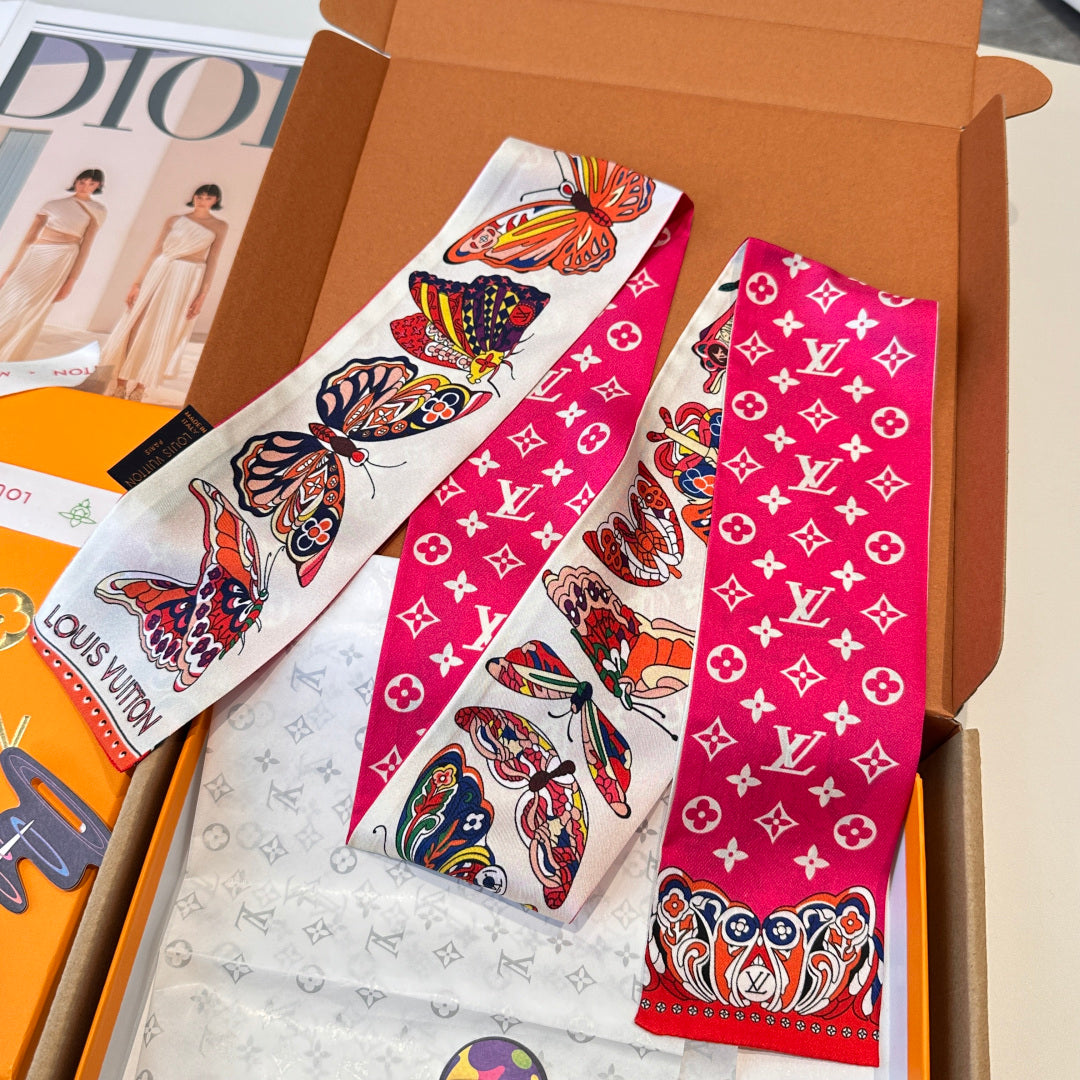 LV  Twilly Mini Scarf 86 Pink Silk Twill 967479