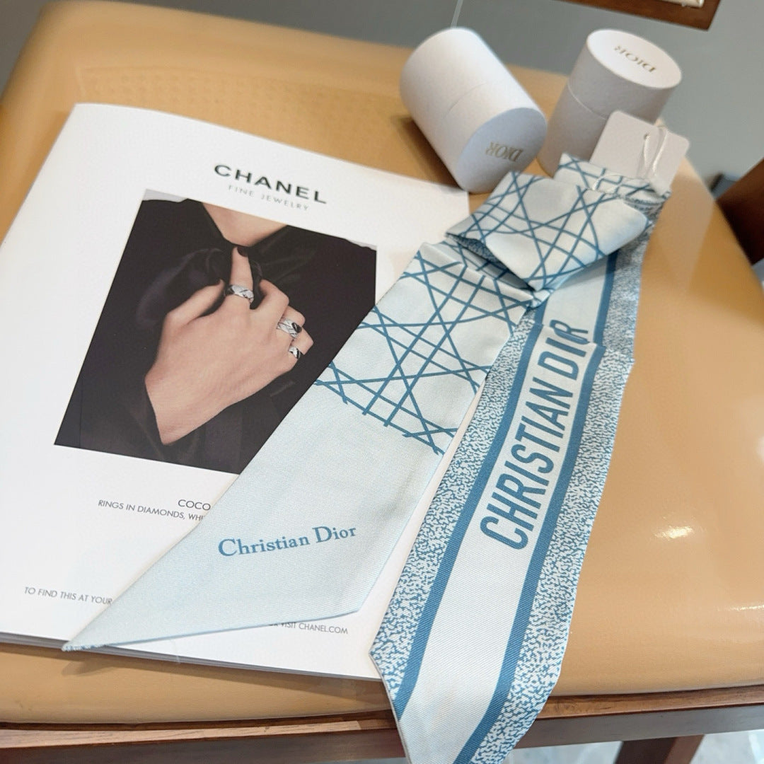 CD Twilly Mini Scarf 105cm  Light Blue Mulberry Silk 976506