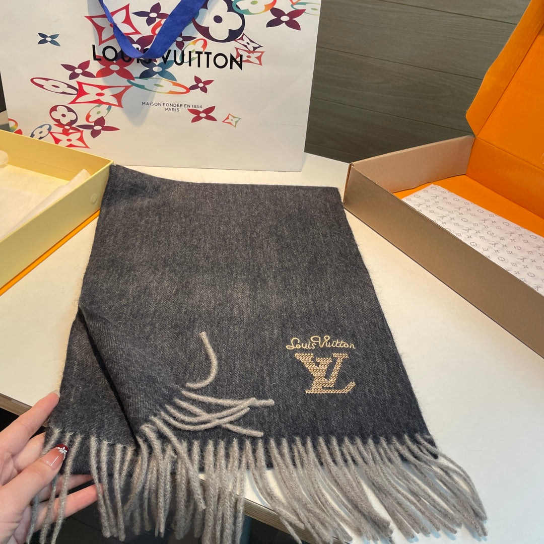 LV Men's Scarf 180cm Black Wool Cashmere 978825