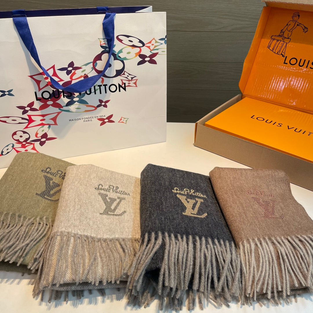 LV Men's Scarf 180cm Black Wool Cashmere 978825