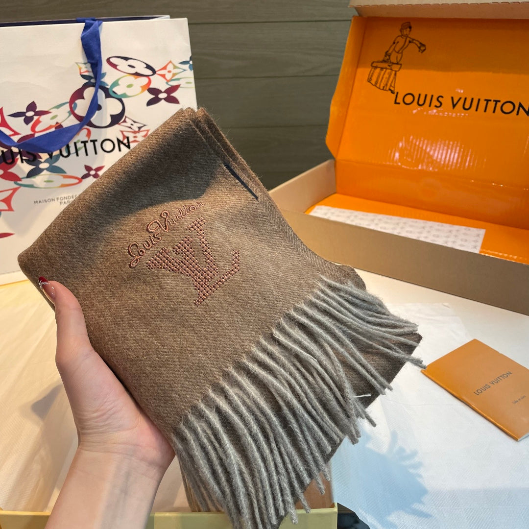 LV Men's Scarf 180cm Brown Wool Cashmere 978826