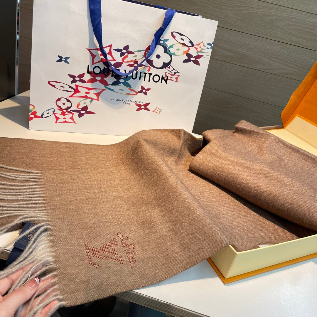LV Men's Scarf 180cm Brown Wool Cashmere 978826