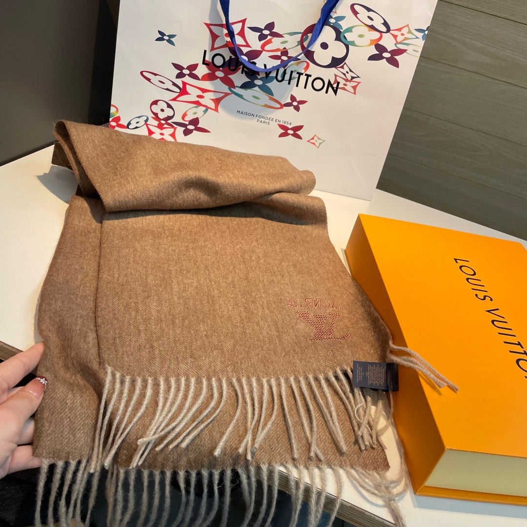 LV Men's Scarf 180cm Brown Wool Cashmere 978826