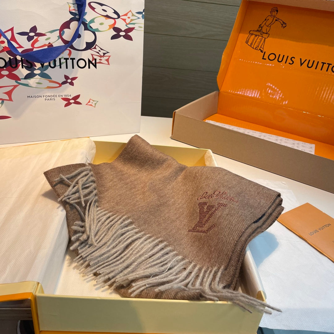 LV Men's Scarf 180cm Brown Wool Cashmere 978826
