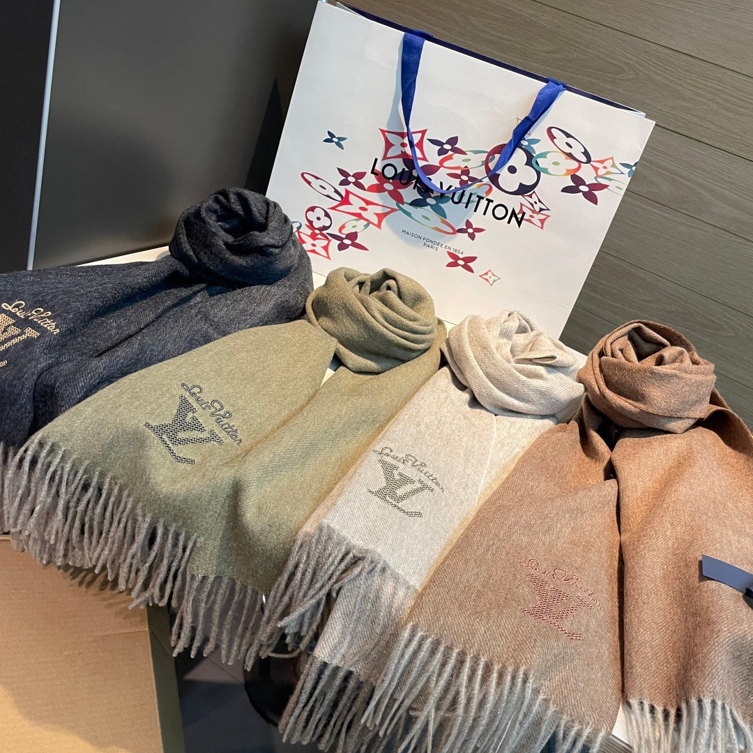 LV Men's Scarf 180cm Brown Wool Cashmere 978826