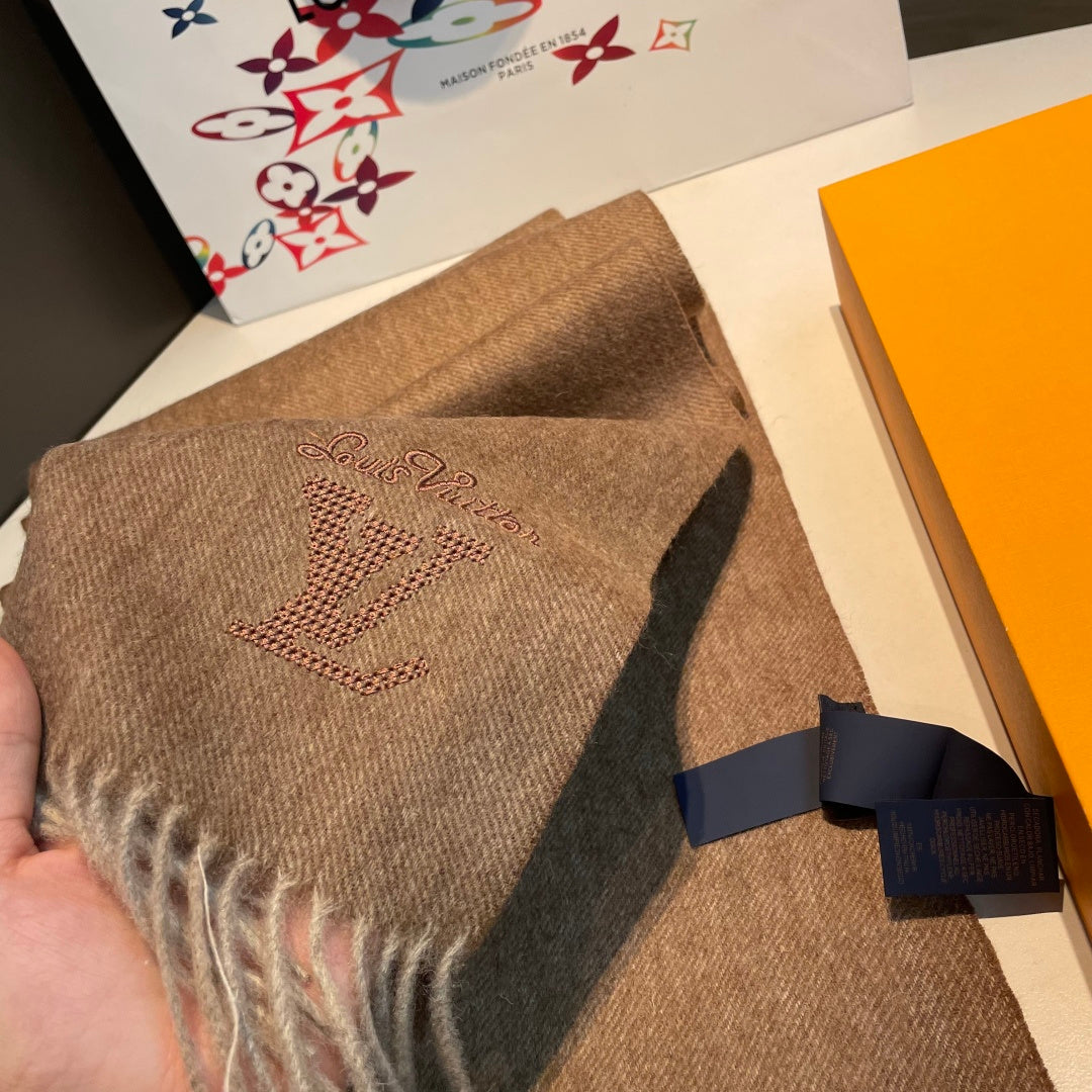 LV Men's Scarf 180cm Brown Wool Cashmere 978826