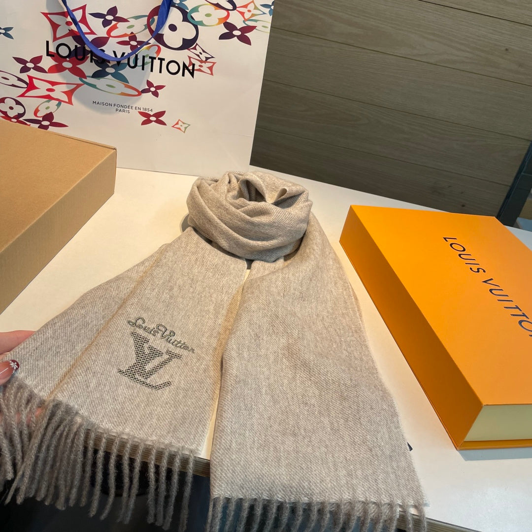 LV Men's Scarf 180cm Gray Wool Cashmere 978827