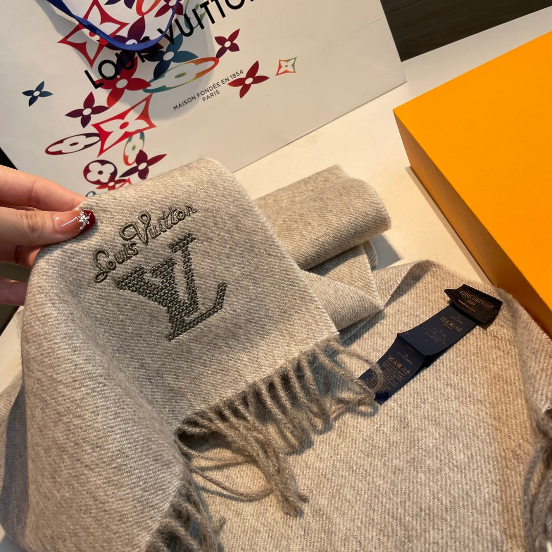 LV Men's Scarf 180cm Gray Wool Cashmere 978827