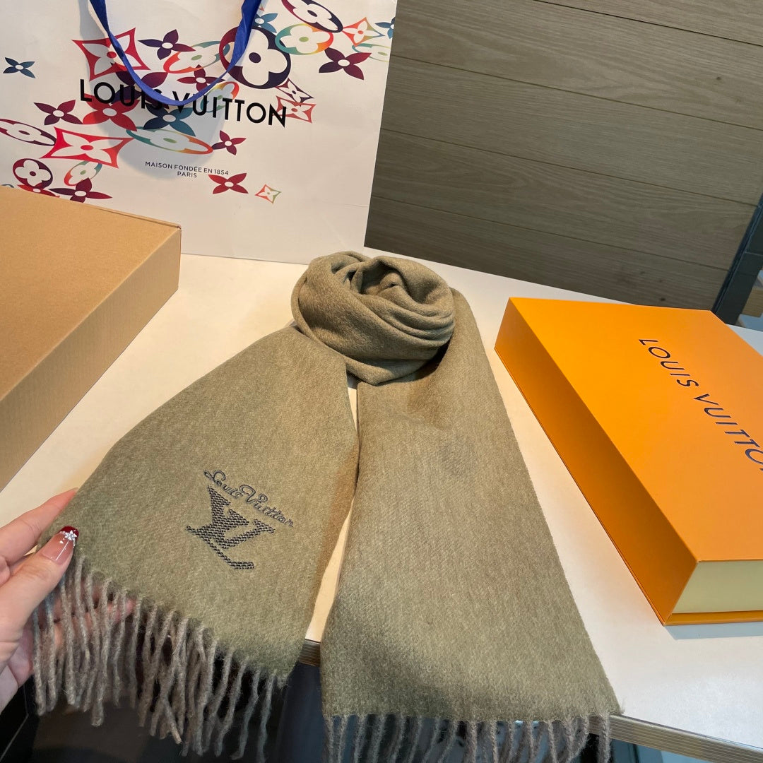 LV Men's Scarf 180cm Olive Green Wool Cashmere 978828