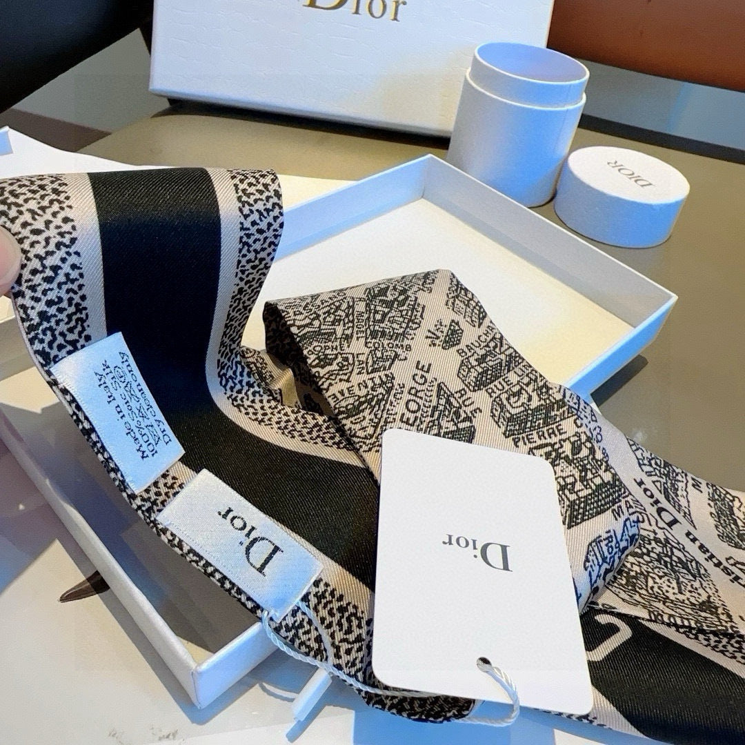 CD Twilly Mini Scarf 105cm Black Mulberry Silk 976498