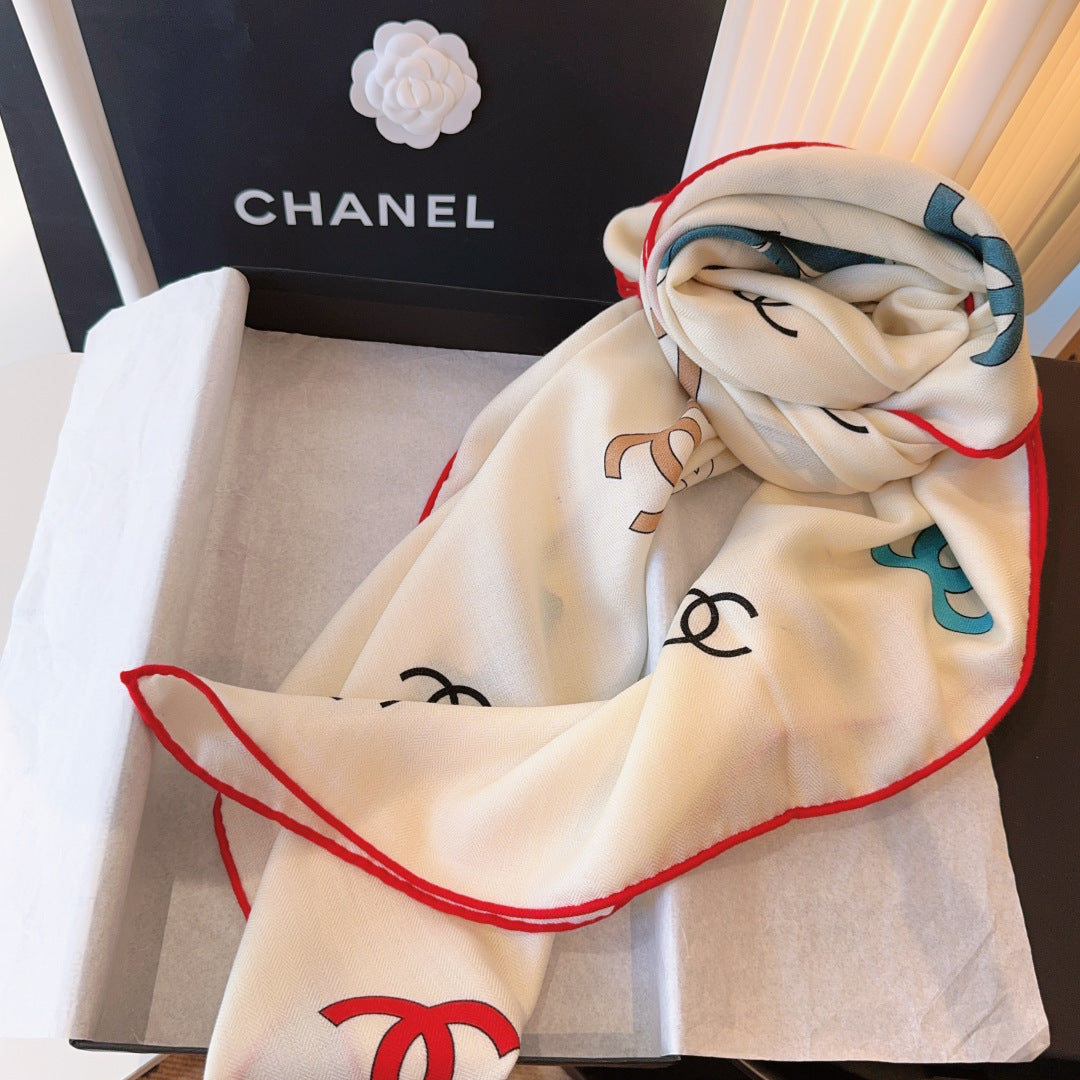 CC 25s Scarf 140cm White Multicolor Cashmere 973461