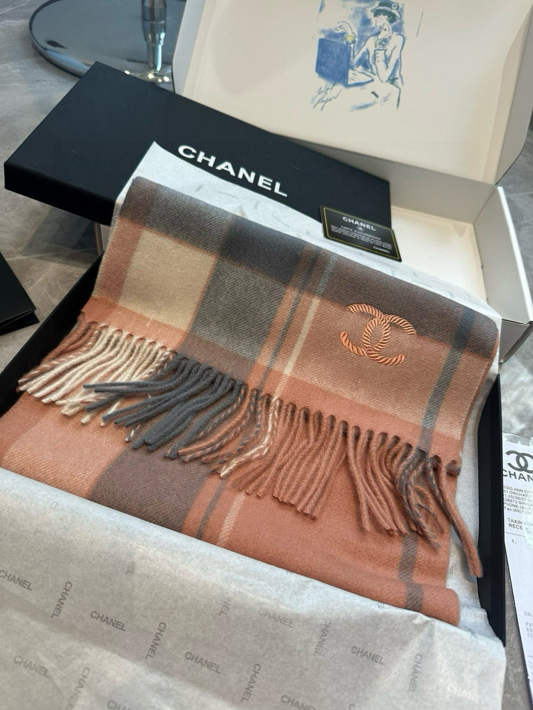 CC 25s Scarf 180cm Camel Brown Cashmere 973464
