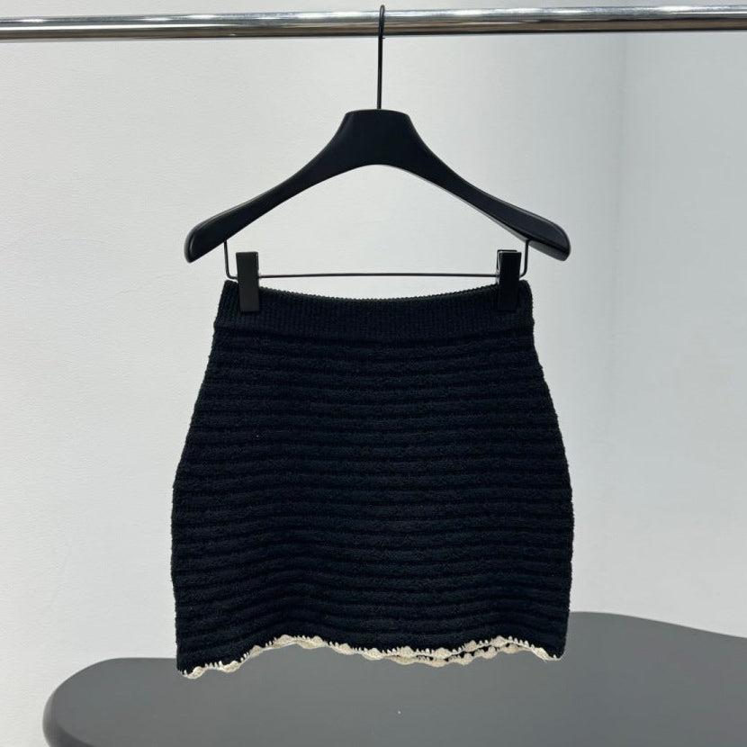 Chanel 2026 Crochet Knit Mini Skirt Black Wool