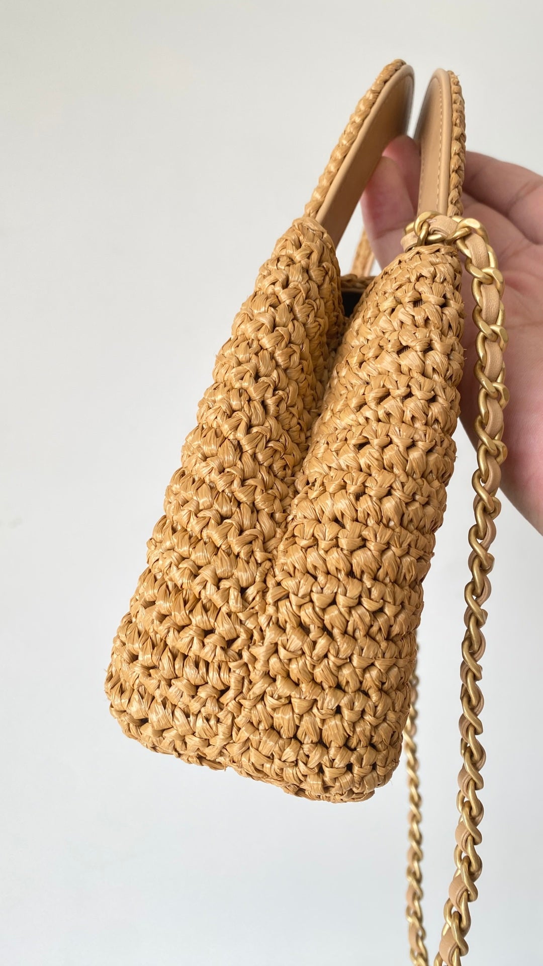 Chanel 25 Bag 19cm Dark Beige Raffia