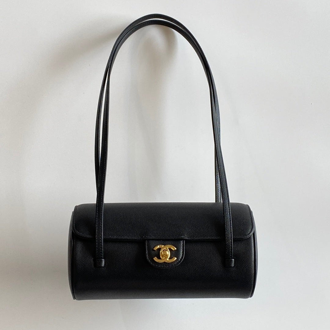 Chanel 2026 Bowling Ball Cylinder Bag Black Caviar Leather