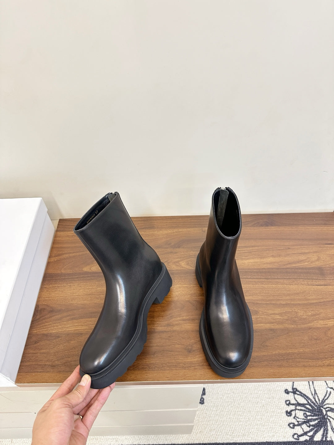 The Row 2025 Zipper Combat Boot Black Lambskin 572084