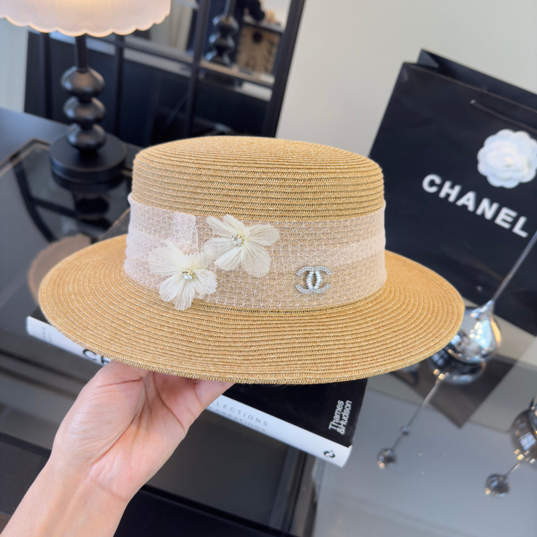 Chanel Lace Flower Straw Hat 323563