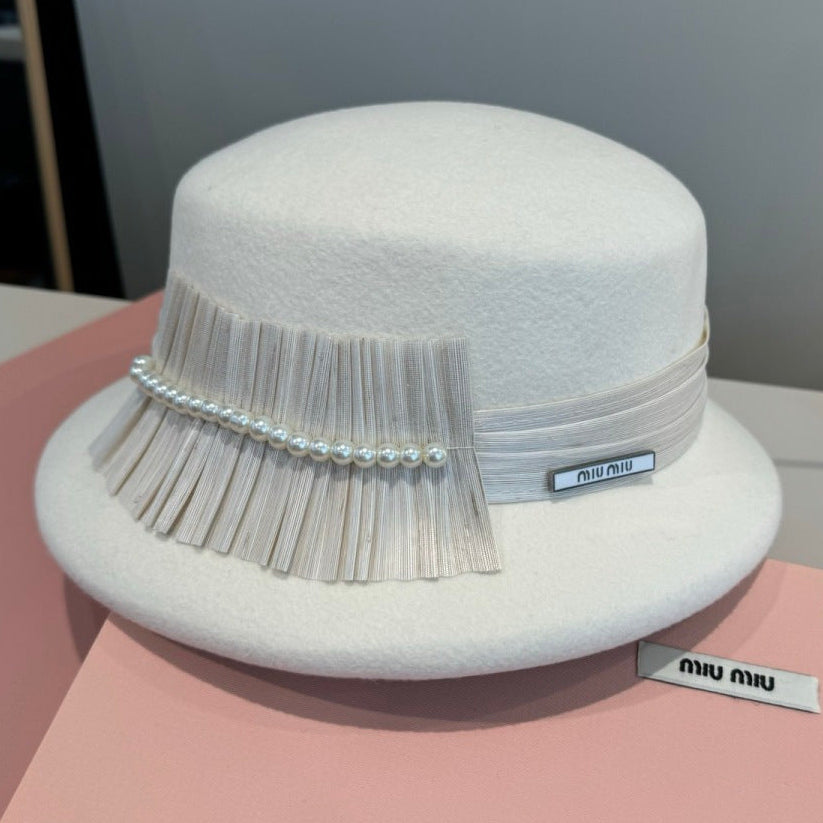 Miumiu Pearl Bead Embellishments Hat 425561