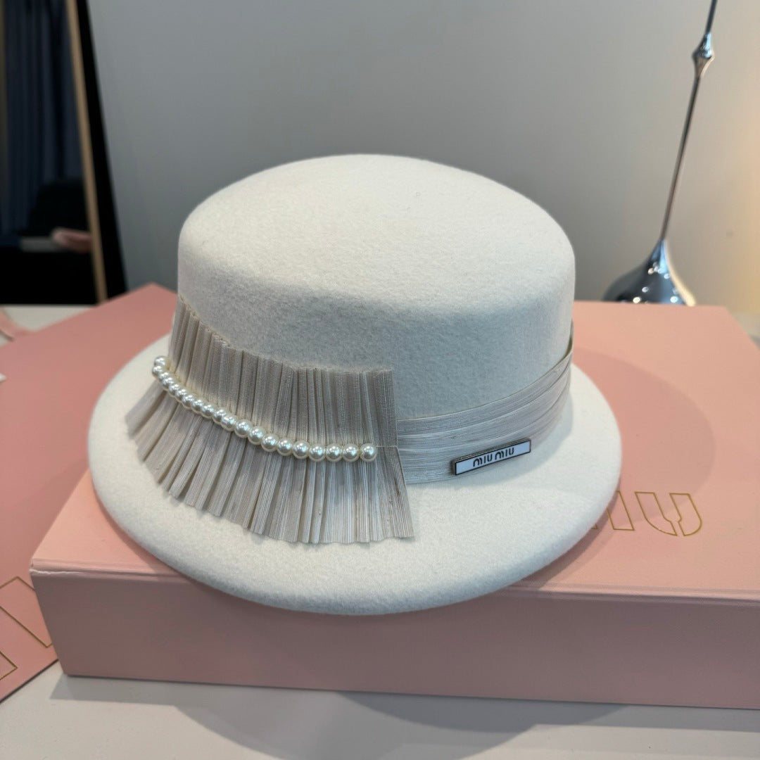 Miumiu Pearl Bead Embellishments Hat 425561