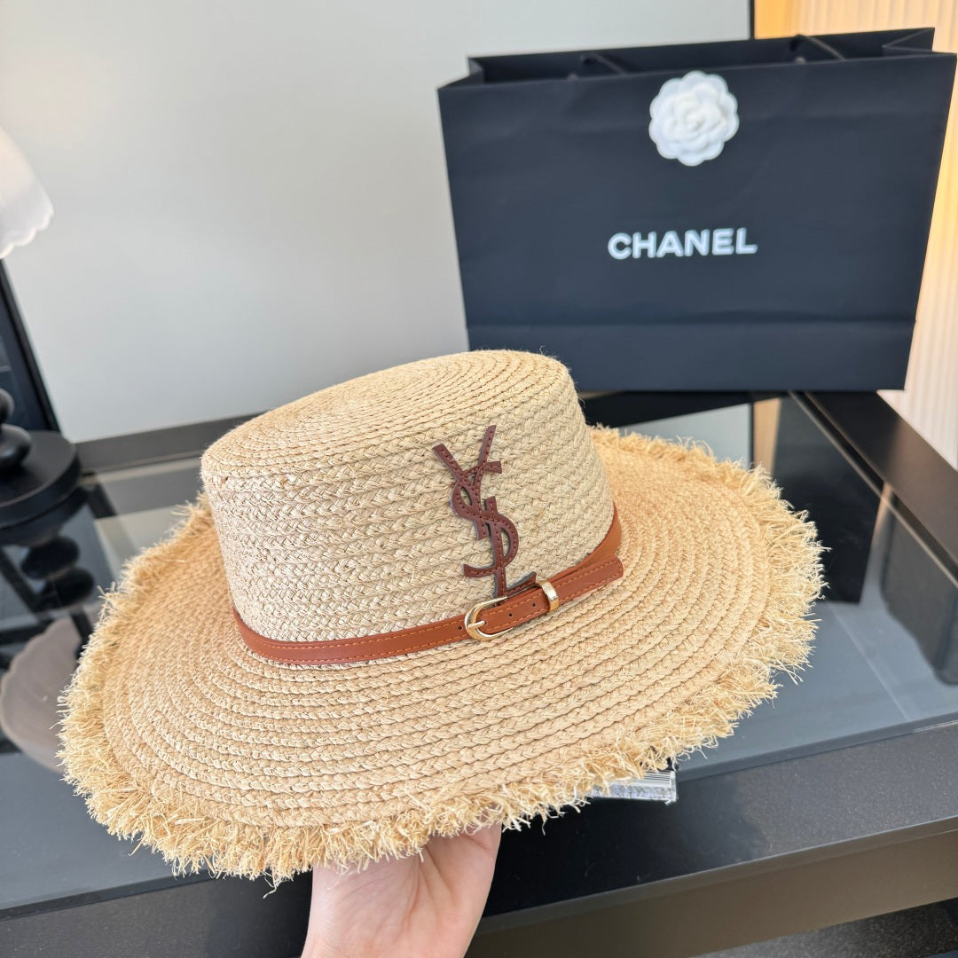 YSL Flat-top Straw Hat 412983