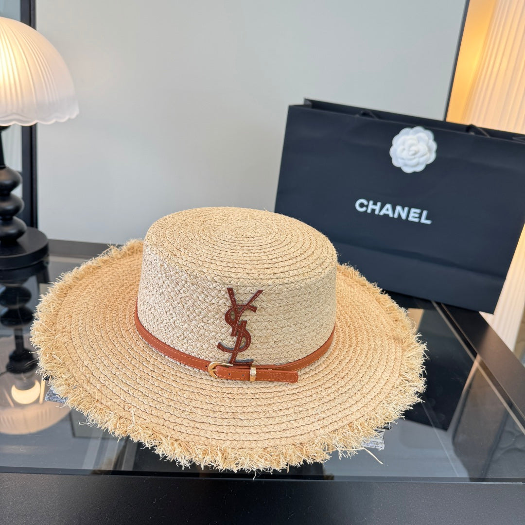 YSL Flat-top Straw Hat 412983