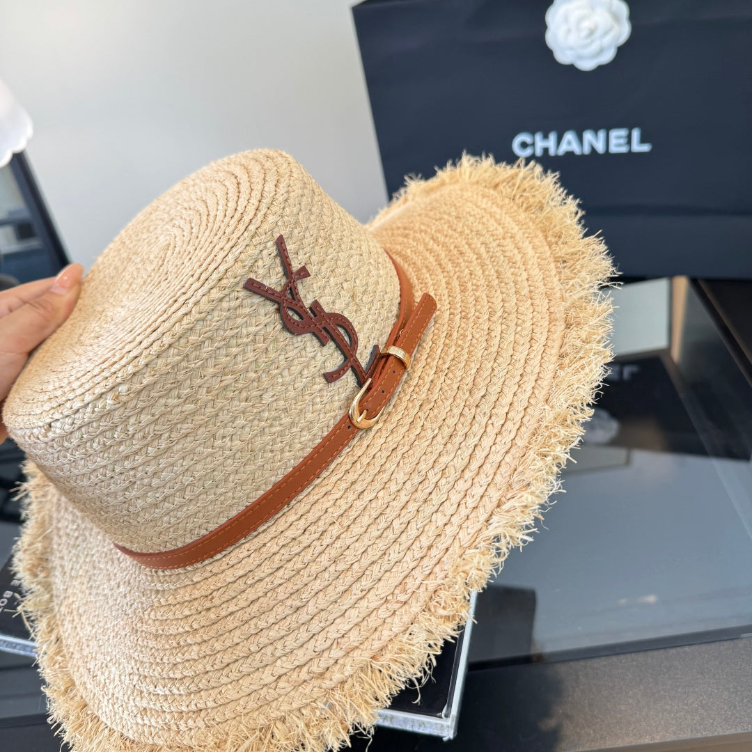 YSL Flat-top Straw Hat 412983