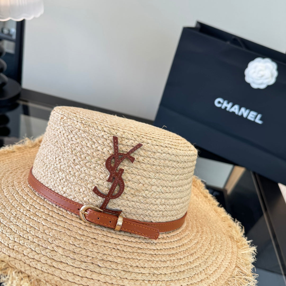 YSL Flat-top Straw Hat 412983