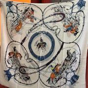 HM 25s Radiant Scarf 200cm White Blue Cashmere Silk 962391