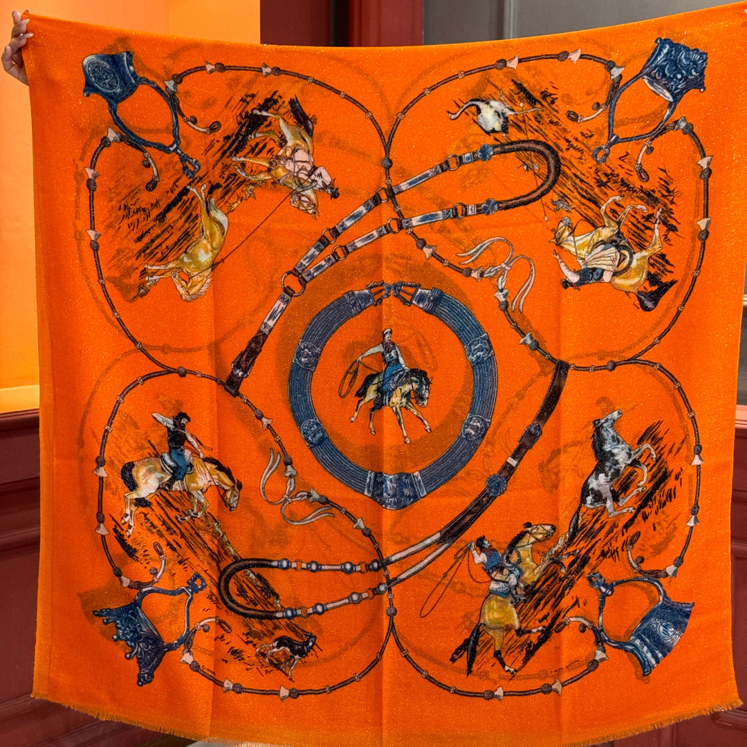 HM 25s Radiant Scarf 200cm Orange Cashmere Silk 962393