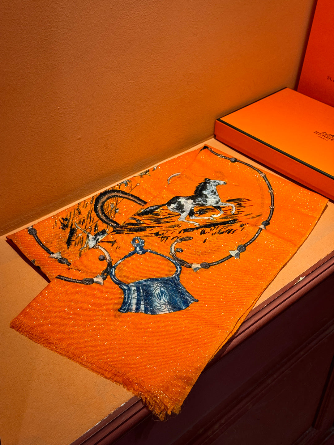 HM 25s Radiant Scarf 200cm Orange Cashmere Silk 962393