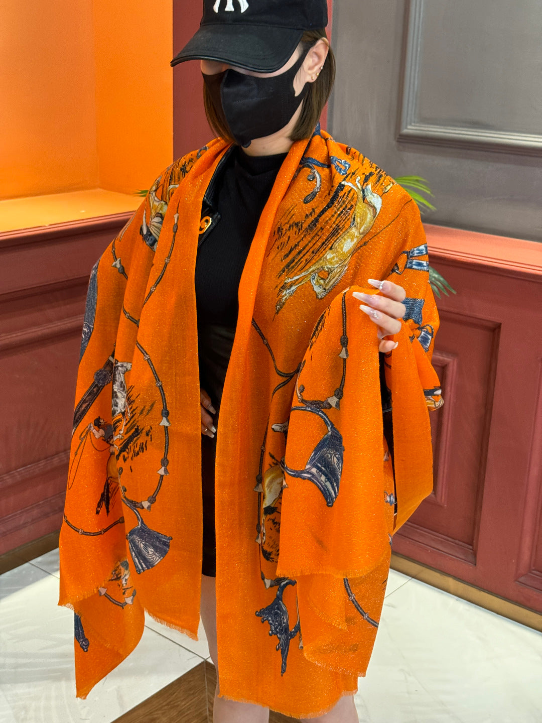 HM 25s Radiant Scarf 200cm Orange Cashmere Silk 962393