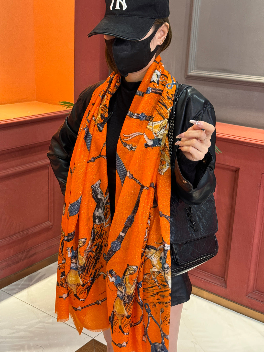 HM 25s Radiant Scarf 200cm Orange Cashmere Silk 962393