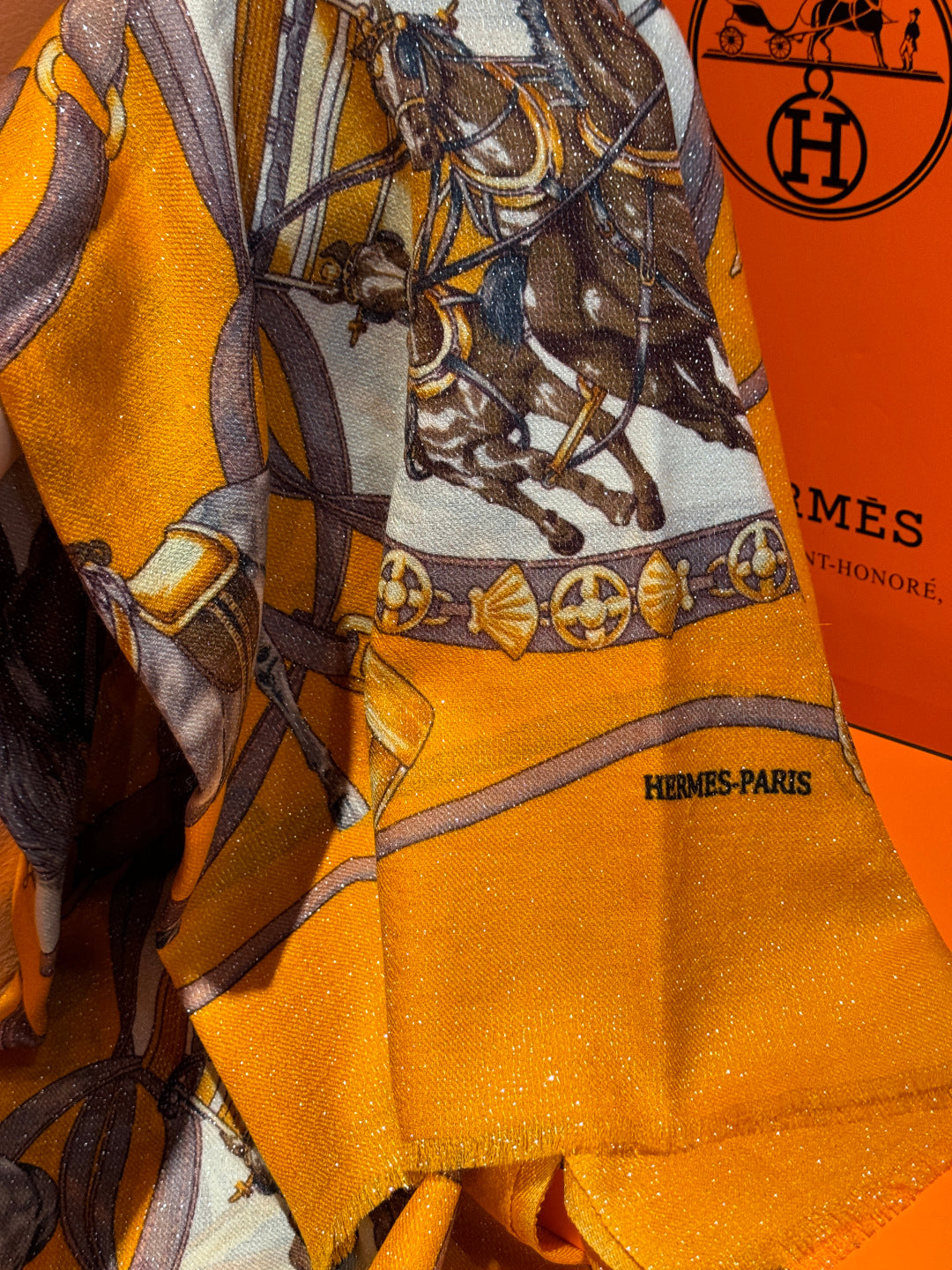 HM 25s Radiant Scarf 200cm Orange Brown Cashmere Silk 962395