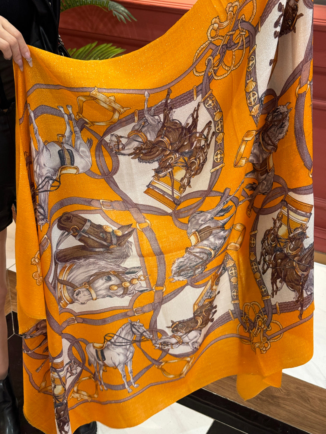 HM 25s Radiant Scarf 200cm Orange Brown Cashmere Silk 962395