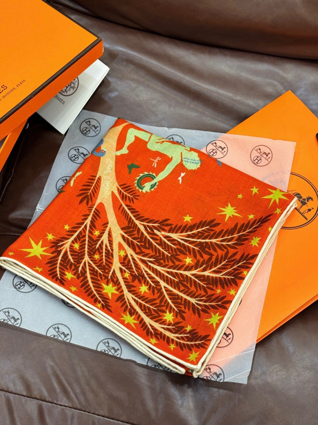 HM 25s Scarf 140cm Orange Colorful Cashmere Silk 962470