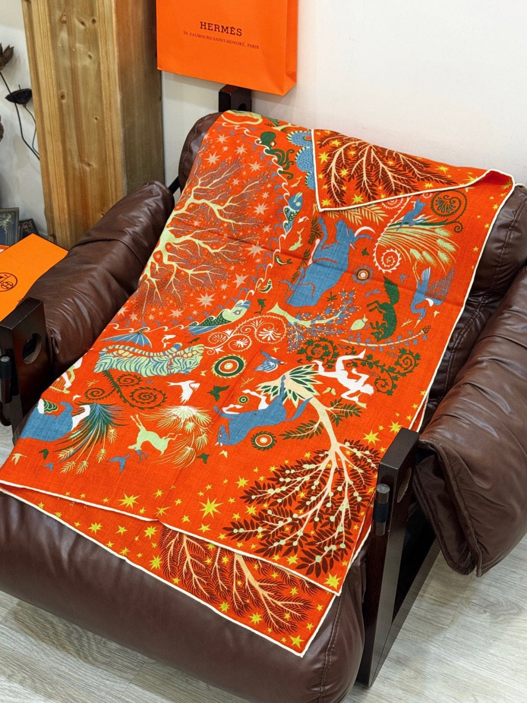 HM 25s Scarf 140cm Orange Colorful Cashmere Silk 962470