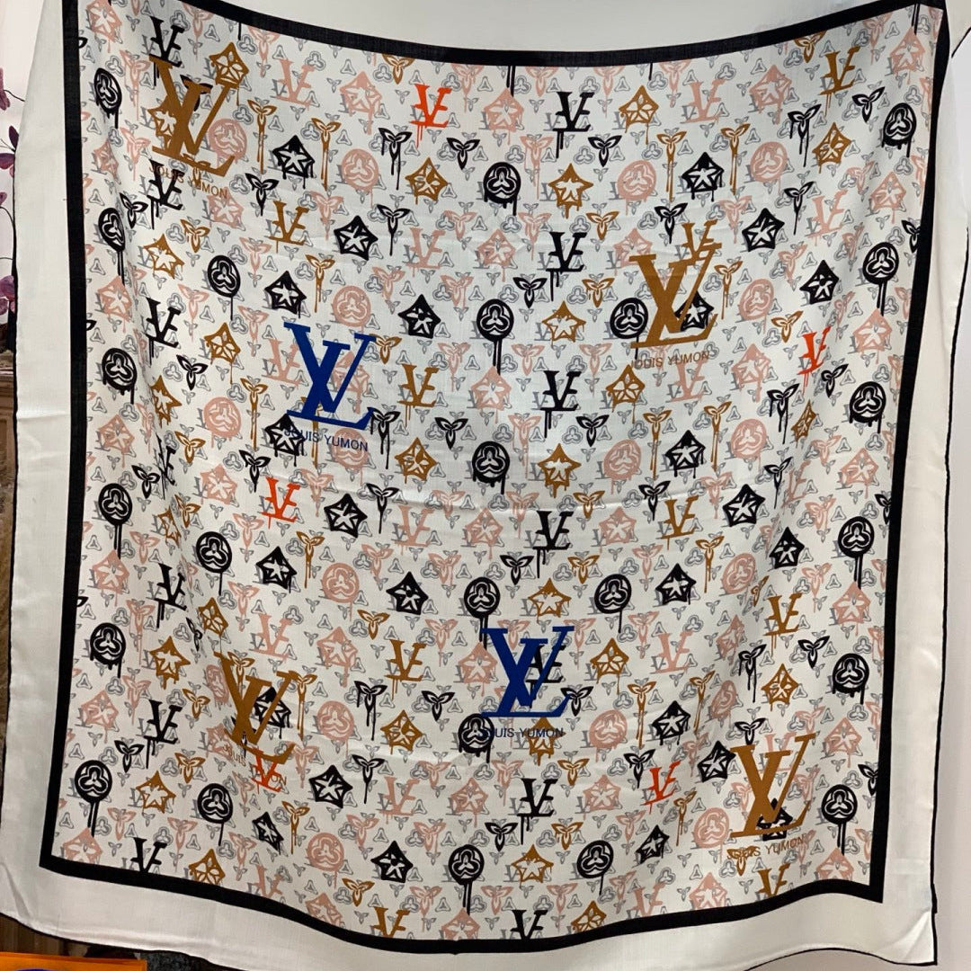 LV X TM MONOGRAM Scarf White Black Beige Silk Cashmere 965397