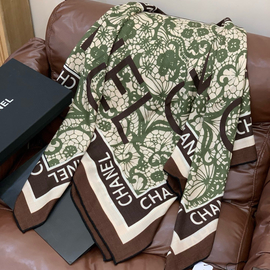 CC 25s Scarf 140cm Green Brown Cashmere 965406