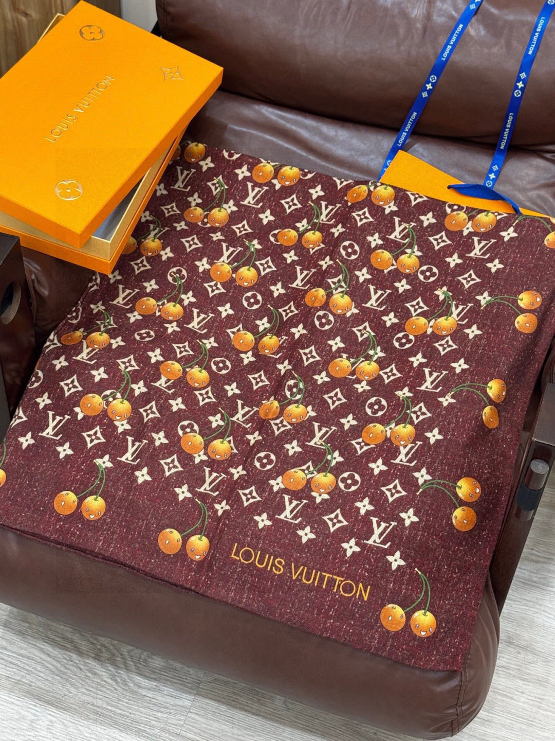 LV X TM MONOGRAM Scarf Brown Yellow Silk Cashmere 965427