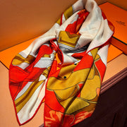 HM 25s Horse Reversible Scarf 140cm Orange Beige Cashmere Silk 967378