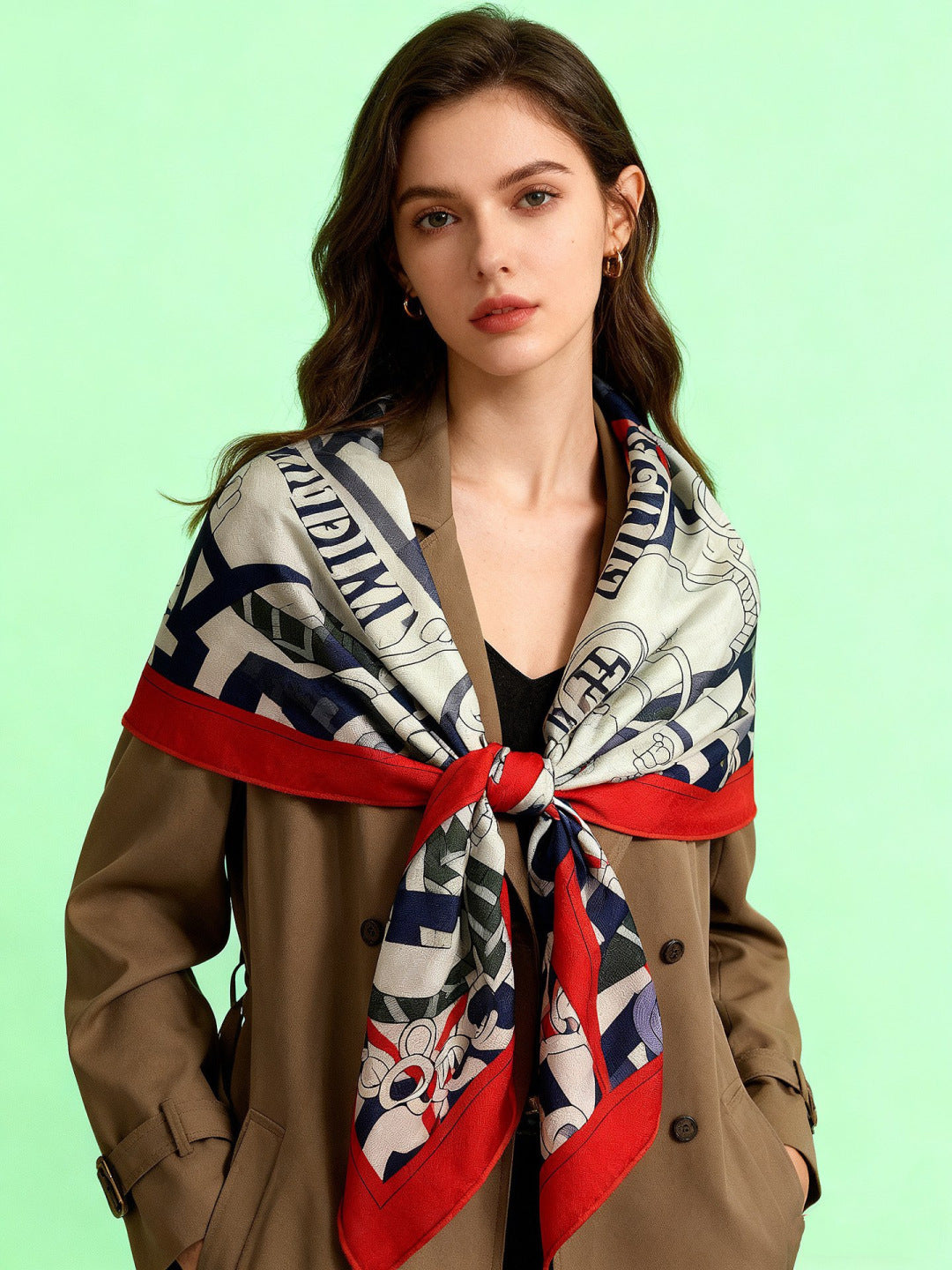 HM 25s Horse Reversible Scarf 140cm White Red Black Cashmere Silk 967387