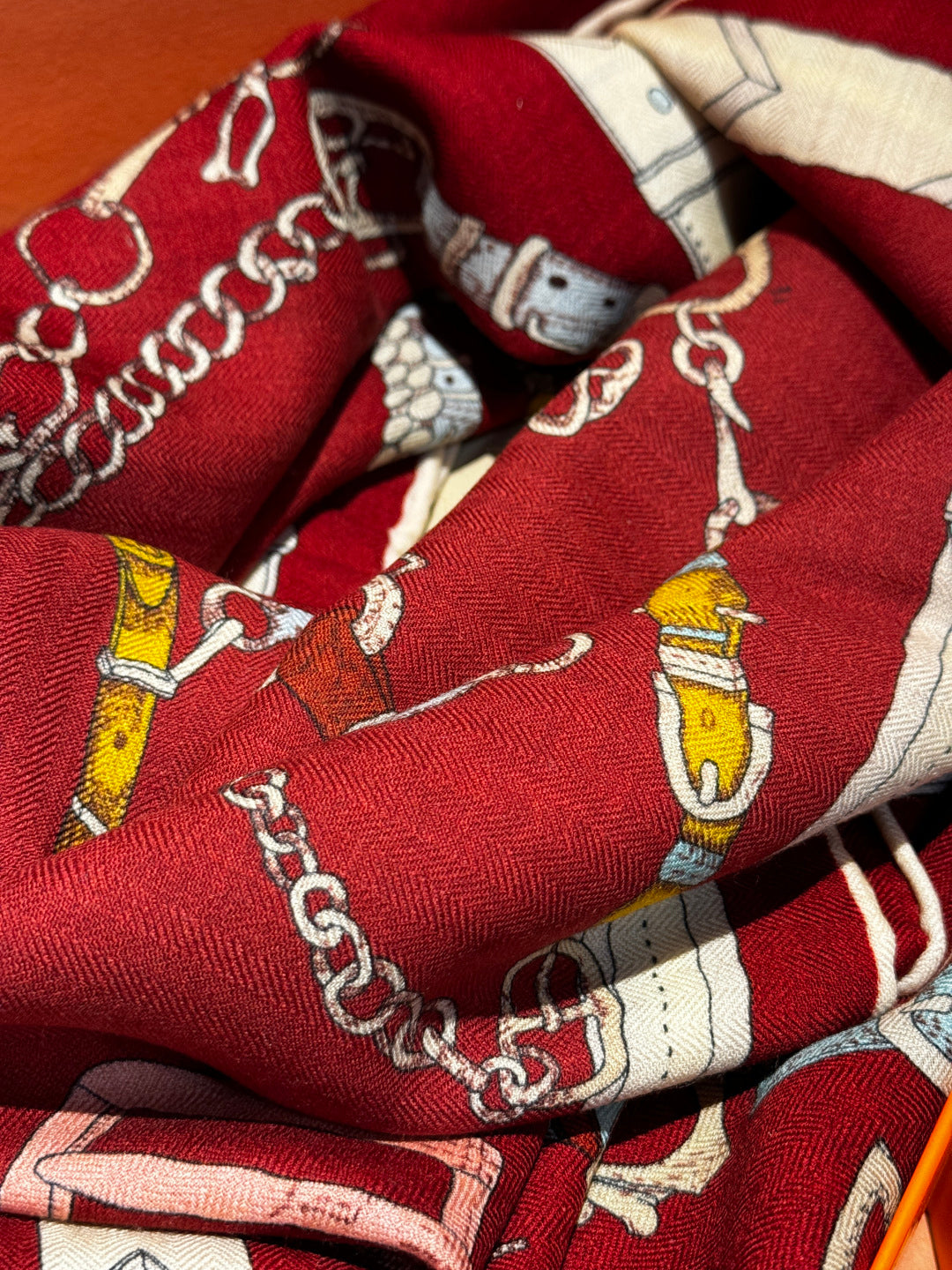 HM 25s Horse Reversible Scarf 140cm Red Cashmere Silk 967389