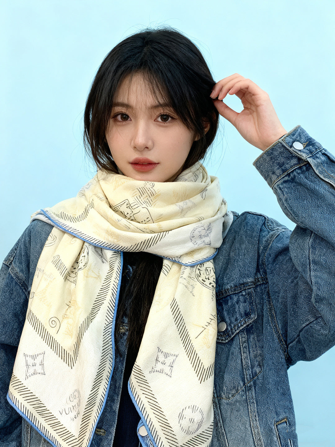 LV Double-sided velvet 140cm Light Yellow Silk Cashmere 967396