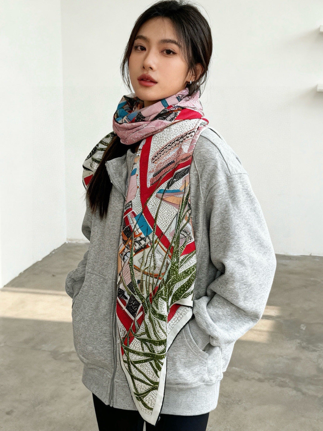 HM 25s Essential Scarf 140cm Pink Colorful Cashmere Silk 967424