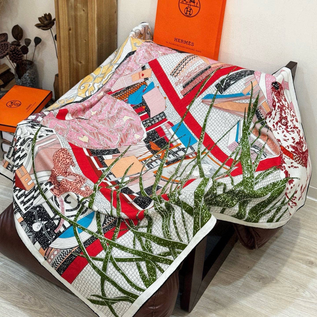 HM 25s Essential Scarf 140cm Pink Colorful Cashmere Silk 967424