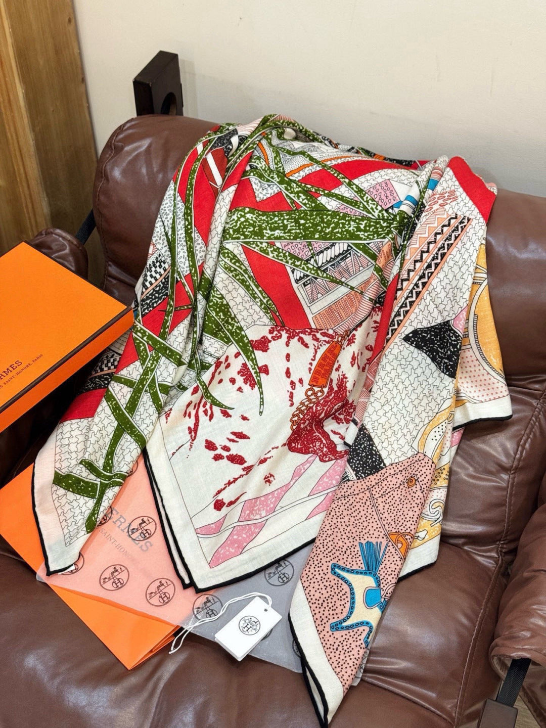 HM 25s Essential Scarf 140cm Pink Colorful Cashmere Silk 967424