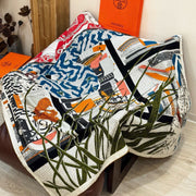 HM 25s Essential Scarf 140cm Green Colorful Cashmere Silk 967425