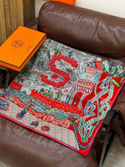 HM 25s Essential Scarf 140cm Red Colorful Cashmere Silk 968742