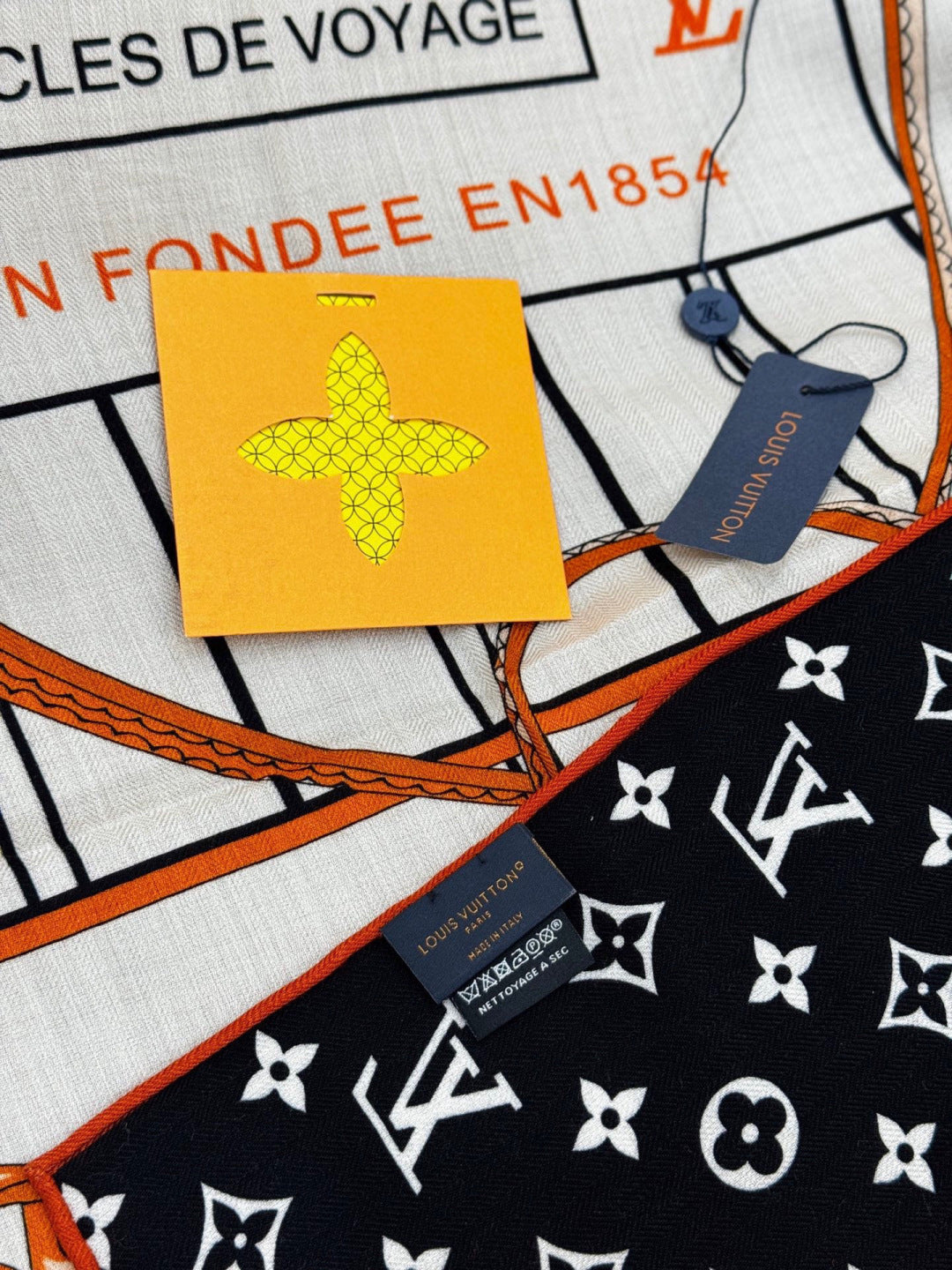 LV Double-Sided Shawl Scarf 135cm Black White Cashmere 968753